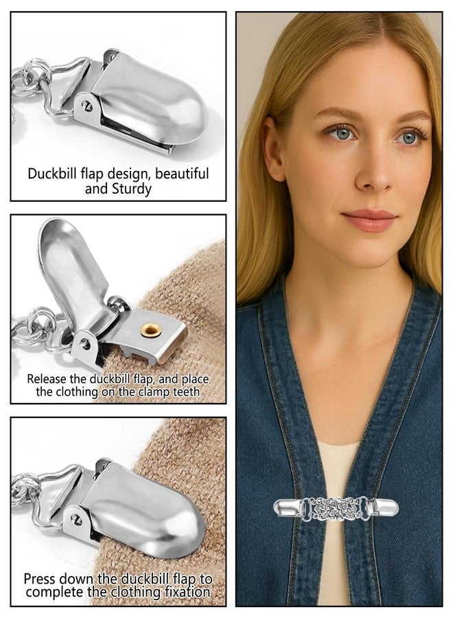 PWMDUX 5 Pcs Sweater Clips Waist Cinch Clips Vintage Dress Clip Back Cinch Retro Brooch Shirt Clip Set for Women Clothing Shawl Cardigan Collar, 5 Styles - Image 4